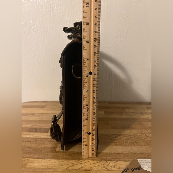 Penny Dreadful Steampunk Clock Brown Faux Leather Studded Buckles Details Bag - Picture 11 of 12